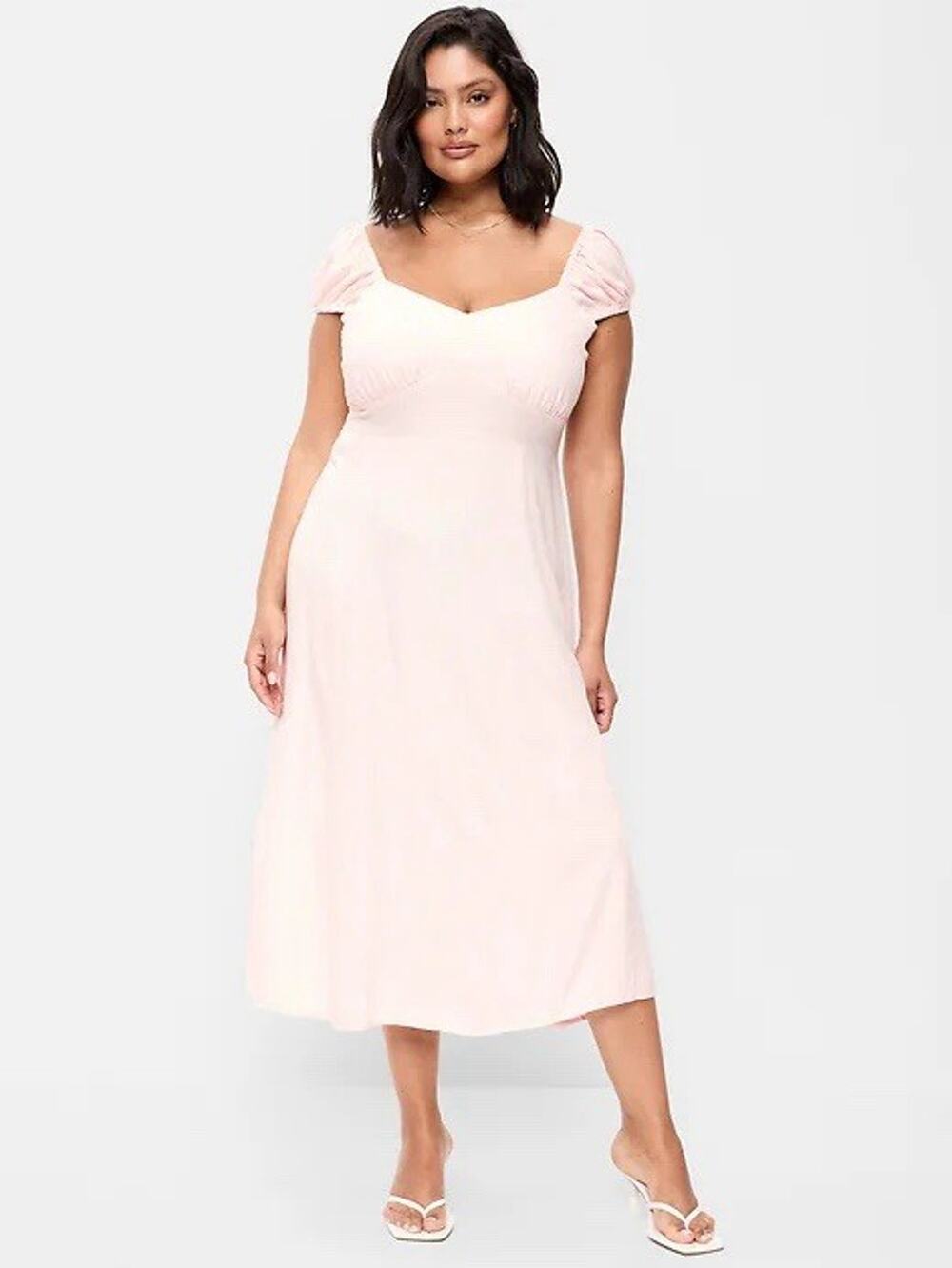 NWT Old Navy Short-Sleeve Fit & Flare Midi Dress Pastel Pink Feminine Wedding 2X